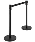 Four Piece Pro Grade Crowd Control Stanchion Set With 6.6 Ft Retractable Belt Black Barrier With Concrete And Metal Base