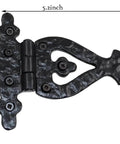 Heavy Duty Cast Iron T Strap Barn Door Hinges 4 Pack 5.2 X 4.5 Inches Black for Wooden Fences and Farm Gates, close-up view