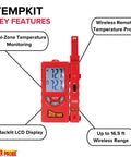 Dual Zone Temperature Probe Kit With Wireless Readings And Remote Sensor Pro Grade Digital Thermometer Backlit LCD Red