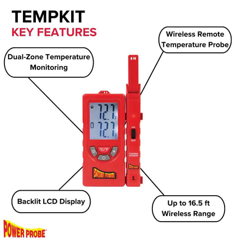 Dual Zone Temperature Probe Kit With Wireless Readings And Remote Sensor Pro Grade Digital Thermometer Backlit LCD Red