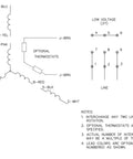 Wiring diagram for Single 5 HP 3-Phase TEFC Electric Motor 230/460V 60Hz 3470 RPM, 184TC Frame, reversible rotation setup