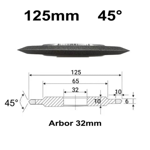 Heavy Duty SDC Grinding Wheel And Sharpening Disc Rock Solid 125mm 200 Grit with 32mm arbor hole, 45 degree angle view.