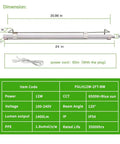 Diagram and specifications of 2Ft Suction Cup Plant Grow Light 12W LED Wall Mount Grow Lamp With Adjustable Height For Seed Starters