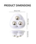 Dimensions of 8 Pack Mini Swivel Caster Wheels With Self Adhesive Backing And Triple Ball Bearings shown in triangle and round designs.