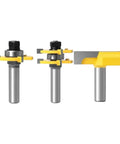 3PC Tongue Groove Router Bit Set With Dual Shank Options for precise cutting of joints in 3/4 inch wood projects.