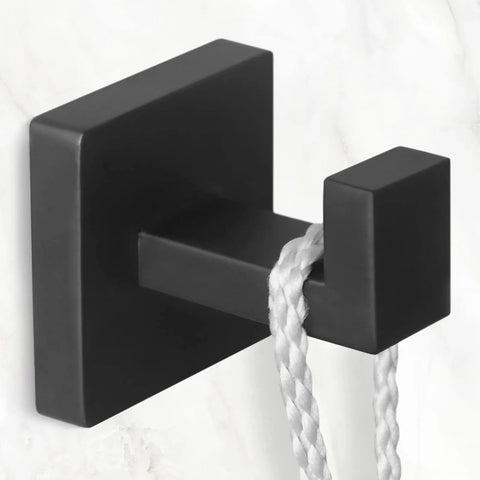Heavy Duty 4 Pack Matte Black Towel Hooks, Rust Proof Stainless Steel Wall Mount Robe Hangers With Rock Solid Grip, Slick Bathroom Kitchen Coat Holders For Everyday Use