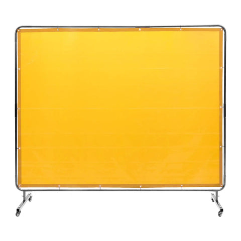 Heavy-Duty Welding Screen With Frame 6X8 Feet Flame-Resistant Vinyl Curtain On Four Swivel Casters Two Locking For Workshop Industrial Garage Portable Protective Barrier Against Sparks UV Rays Heat Radiation Ultimate Shop Beast Construction Yellow