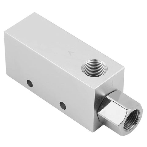Aluminum CV-25HS vacuum generator block with Rp1/4 threaded port and 1.5 mm nozzle, side view