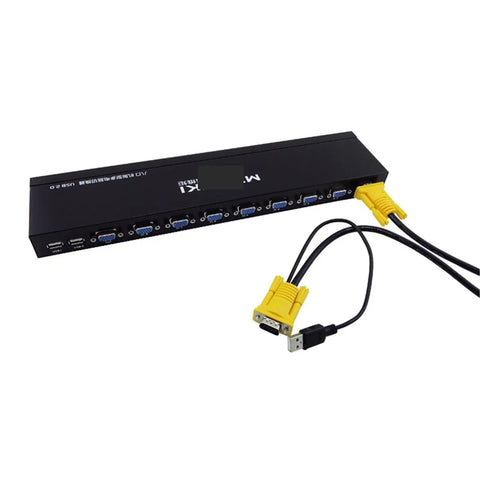 8 Port KVM Switch VGA USB Connectivity Rack Mount Console Manual Override Wired Remote Extender For Multi PC Setup with cables.