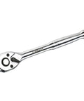 Top Shelf 3/8 Inch Drive Ratchet Wrench Crafted From Premium Chrome Vanadium Steel, polished steel tool for automotive use.