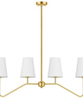 4-Light Gold Linear Chandelier Over Kitchen Island And Dining Table, Modern Pendant Lighting With White Fabric Shades, E12 Base, Bulbs Not Included