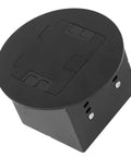 Sleek Stainless Steel Recessed Floor Outlet with Dual 3 Prong Sockets, Heavy Duty 20A 2500W Round Electrical Receptacle for Home Office Setup That Slays and Rock Solid Commercial Builds in black color.