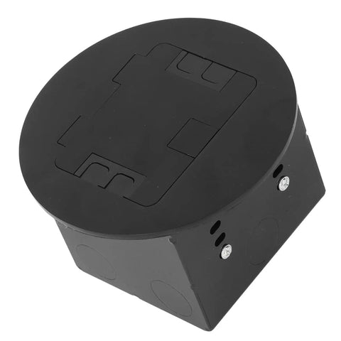 Sleek Stainless Steel Recessed Floor Outlet with Dual 3 Prong Sockets, Heavy Duty 20A 2500W Round Electrical Receptacle for Home Office Setup That Slays and Rock Solid Commercial Builds in black color.