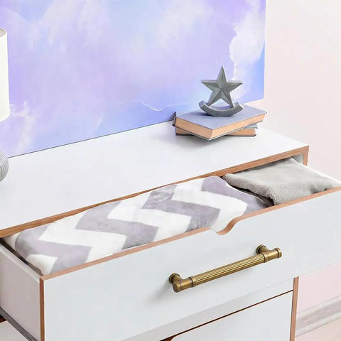 Open dresser drawer with Six Pack Stripes Cabinet Pulls Antique Brass For Kitchen Cabinets And Dressers, 5.04 Inch Center To Center