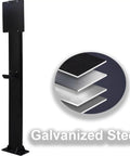 Heavy Duty Galvanized Steel EV Charger Holder Stand With A Tough Waterproof Cover Box For Outdoor Garages And Workplace Parking Lots Easy Install Cord Management Rack In Matte Black shown with showcasing material layers.