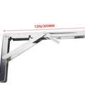 Two Pack Stainless Steel Folding Shelf Brackets For Wall Mount And Table Use Self Deploying Space Saving Design Rustproof And Heavy Duty