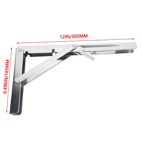 Two Pack Stainless Steel Folding Shelf Brackets For Wall Mount And Table Use Self Deploying Space Saving Design Rustproof And Heavy Duty