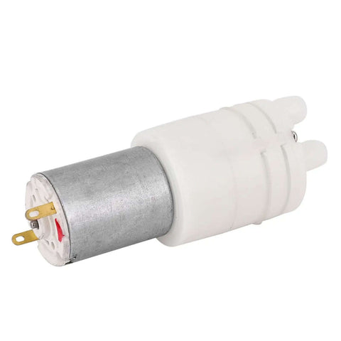 Mini Diaphragm Water Pump 3V Tiny Body With Fixed 7mm Outer Diameter For Easy Install, side view showing plastic and metal construction