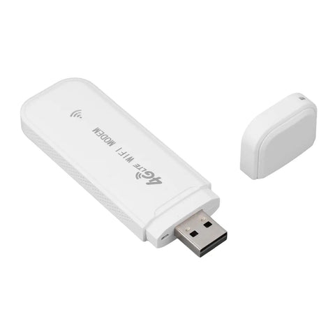 Hella Portable 4G LTE Wireless Router With Solid Battery Life And Zero Lag Signal For Road Trippers Desk Grinds Or Couch Lounging Across Europe With Slick Compact Design And Simple Plug In Setup, shown in white with USB connection.