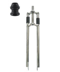Fat Tire Bicycle Fork 26 Inch 700C 29er 1 Inch Threaded Triple Tree Non Suspension With Double Shoulder Fits Three And A Half Inch Tires Disc Brake Bracket Included Headset Included silver fork with headset