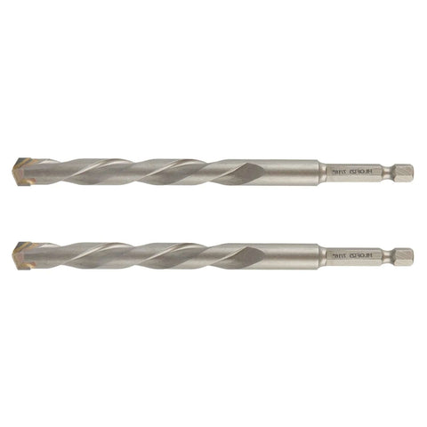 HLOFIZI masonry drill bits, 7/16 in x 6 in, 2-pack with hex shanks, side-by-side.
