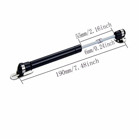 150N Gas Spring Cabinet Hinge Lift Support With Soft Open And Close 6 Inch Telescoping Black Door Shock with dimensions shown