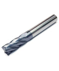Close-up of 1/2-inch carbide square-end mill, 4-flute, AlTiN-coated.