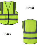 Front and back view of Go To High Visibility Mesh Safety Vest With Pockets And Zipper, ANSI ISEA Approved, unisex polyester, reflective strips