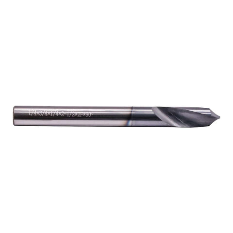 Spotting drill bit (side view), solid carbide, 1/4in shank, AlTiN coated, 2-flute, 90-degree tip