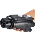 Top Tier Ccs2 To Gbt Ev Charging Adapter in hand, black with multiple ports for easy connectivity and sturdy design.