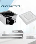 Package contents of Quiet Bath Exhaust Fan With Light 110 CFM One Point Two Sone No Attic Access Needed Install 4000K LED Light