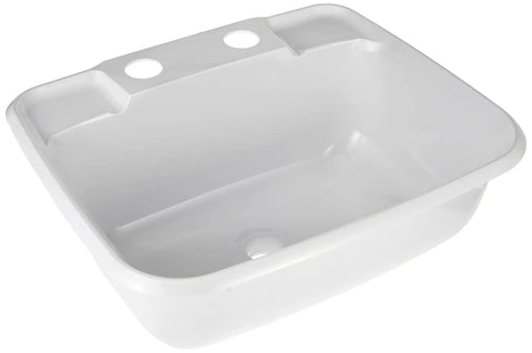 Molded Lavatory Sink White For RV And Camper Bathrooms With 6 Inch Tall Profile, 14.9 Inch Wide By 12.3 Inch Deep, Includes 6 Inch Tail Flange