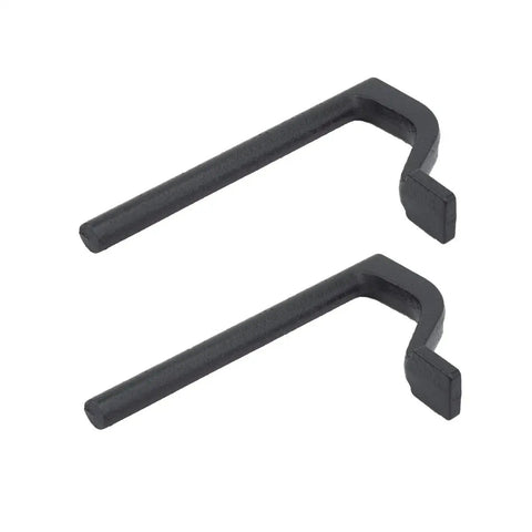 8 Inch Hold Fast Clamps For Bench Dog Holes Fit MFT Work Table Woodworking With Mallet Two Pack Ideal Hold Down System For Small Boards To Thick Blocks Adjustable Durable Construction Great For DIY Projects black metal clamps shown in two-pack