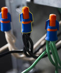 Twister Proflex Mini Electrical Wire Connector Model 30343 Orange Blue Box Of 100 in use with wires, space saver design