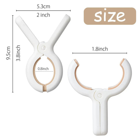 12 Pack Heavy Duty Plastic Clothes Pins Featuring Anti Rust Springs And Non Slip Silicone Pads, showing size measurements on towel clips.