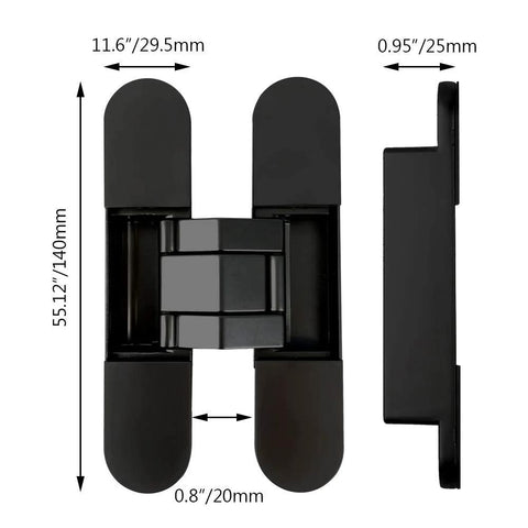 Hidden Door Hinges Set Concealed Invisible Hinges Heavy Duty Up To 132 Lbs 3D Adjustable Black 2 Pack 180 Degree Opening