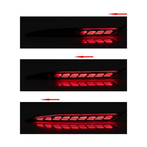 Slick All-In-One Rear Bumper Combo Lights For Tesla Model Y 2020-2023 sequential turn signals glowing in dark.