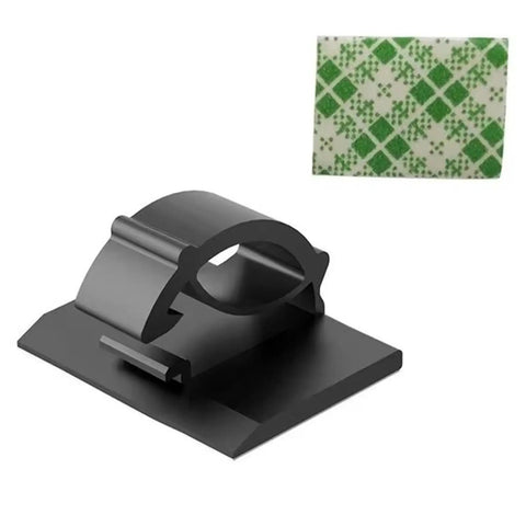 Premium Adhesive Cable Management Clips Super Sticky Backing Clean Pop Off No Damage Wire Cord Organizers For Home Office Desk Tidying Solution Heavy Duty Plastic Holder Gonna Lock In Tight, black clip with sticky backing.