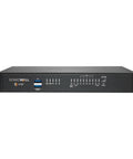 Front view of TZ570 Network Security Firewall Appliance With Three Year Advanced Protection Security Suite, sleek black chassis.