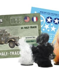 US Army M3A1 Half Track Scale Model Kit For Bolt Action War Gaming One To Fifty Six Scale 28mm Plastic Highly Detailed World War II Miniatures With Waterslide Decals Stat Card And Damage Markers