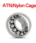Double Row Self Aligning Ball Bearing 1200 Series Tough As Nails Construction With High Carbon Chromium Steel For Heavy Duty High Speed Machinery Support And Rock Solid Misalignment Compensation In 1202 15x35x11 Size viewed from side with nylon cage and steel balls.
