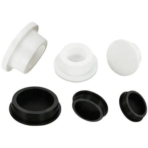 Silicone Rubber Circular Plug Seal For Holes 6.8mm To 161.5mm Universal Pipe Cap, white and black plugs, top view