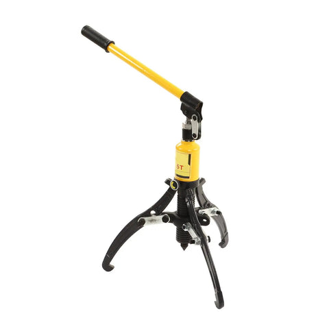 Heavy Duty 5 Ton Hydraulic Gear Puller Rock Solid Three Jaw Wheel Bearing Extractor with yellow handle for car maintenance.