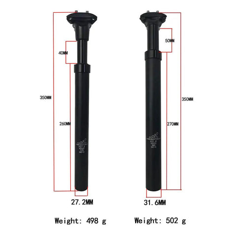Bike Suspension Seatpost With Coil Spring And Shock Absorber, Lightweight Aluminum Body, 40mm Travel, 27.2mm Diameter, Black