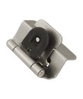 Close-up of Beefy Double Demountable Cabinet Hinges Set, Half Inch Overlay, Self Closing, Satin Nickel Finish