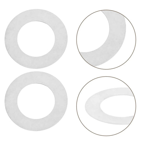 Stainless Steel Spindle Washers for Door Knob Kits, 100 Pack Flat Thin Silver Metal Washers, Noise Reduction for Quiet, Smooth Operation, Easy Install, Durable Hardware Upgrade for Home Renovation and Residential Use; close-up of two washers