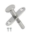 Badass Heavy Duty Spring Loaded Plunger Latches for Cabinets and Furniture Built Tough From Rust Proof Stainless Steel With Rock Solid M4 Mounting Screws Pack of Two Silver, showing a silver plunger latch with screws.
