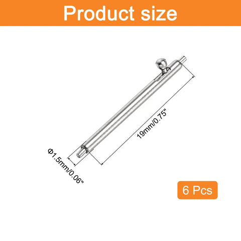 Heavy Six Pack Stainless Steel Watch Spring Bars 1.5 X 19mm product size with measurements and details for quick swaps.