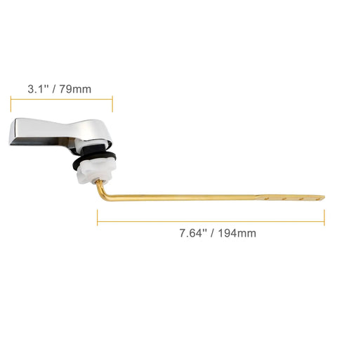 Universal Front Mount Toilet Tank Lever Replacement Kit With Brass Handle Chrome Finish Stainless Steel Flapper Chains For Most Toilets No Fuss Adjustment With Four Holes, measured