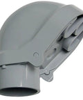 Beefy 4 Inch Gray PVC Conduit Service Head Weather Proof Outdoor Electrical Cap showcasing curved design for easy installation.